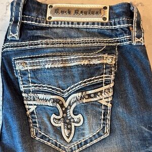 Rock Revival Dark Blue Jeans with White Stitching